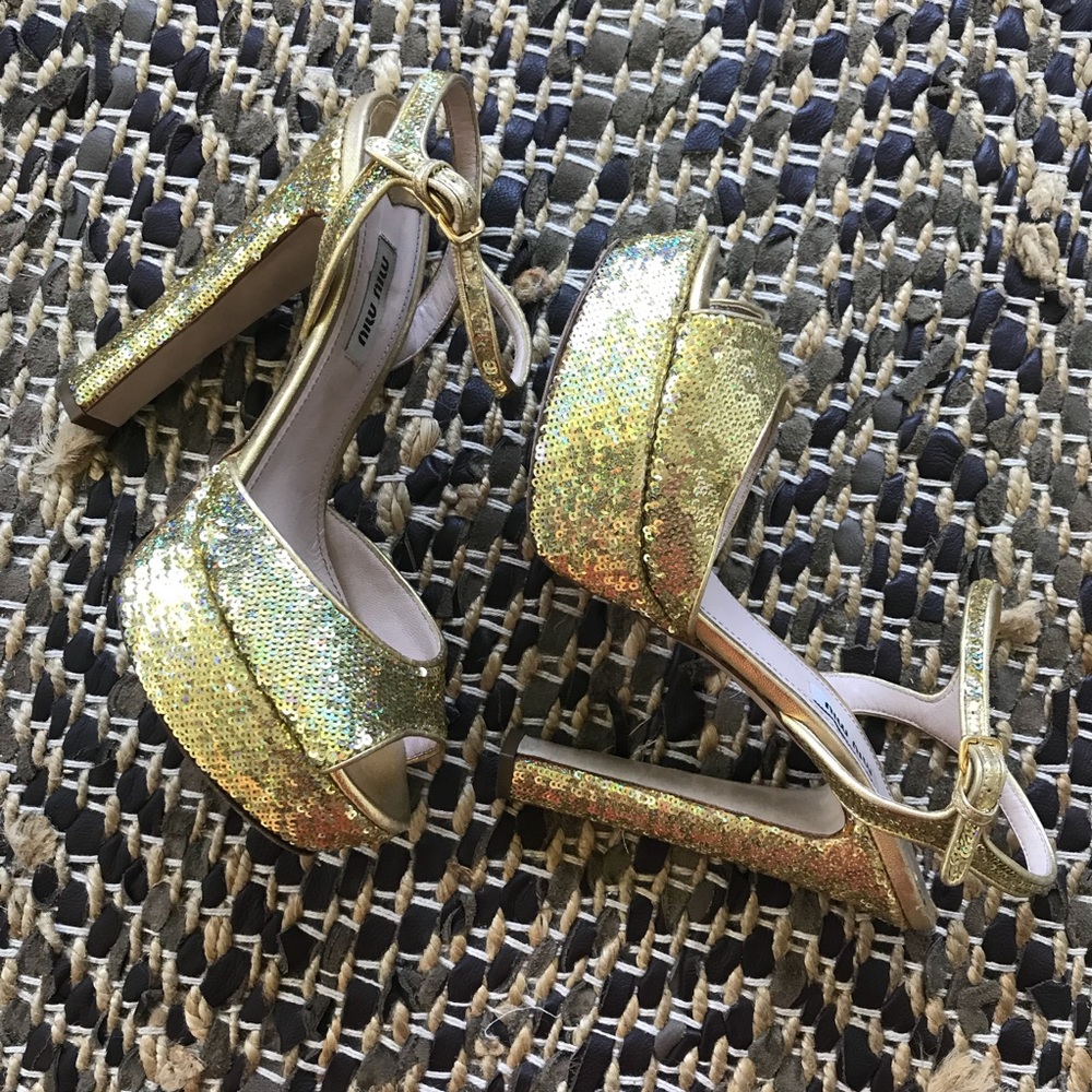 Miu Miu Sequin Platforms Size 38 Sparkle!!! - image 1